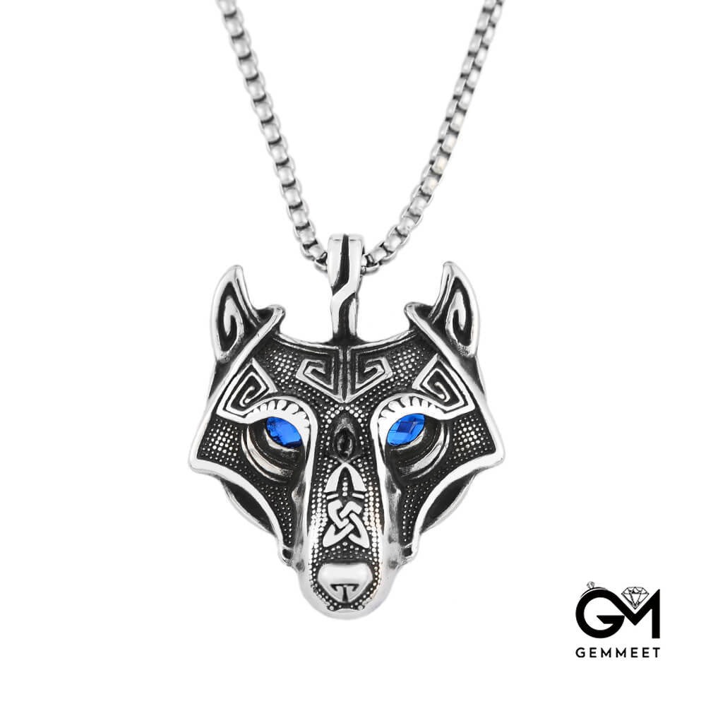 Zircon Eye Wolf Head Stainless Steel Necklace