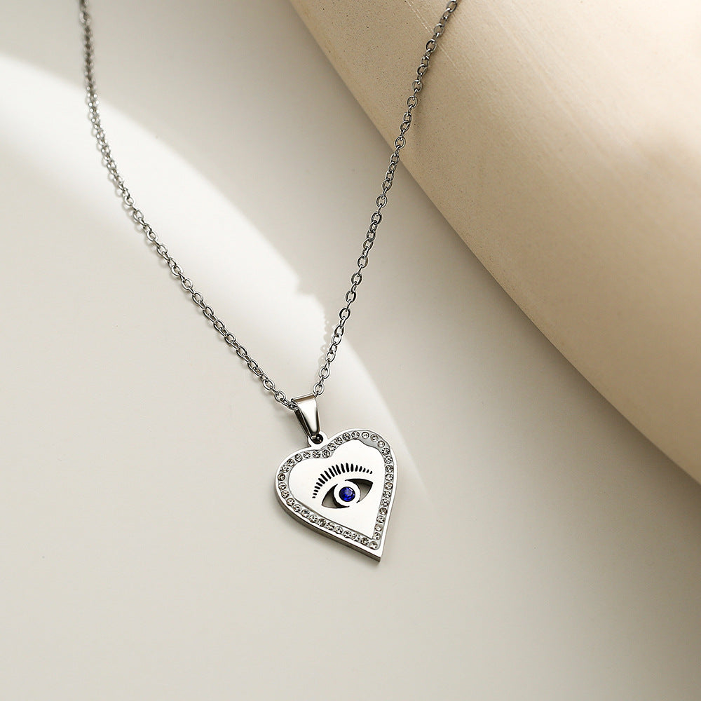 Evil Eye Heart Shape Hollow Halo Pendant Necklace