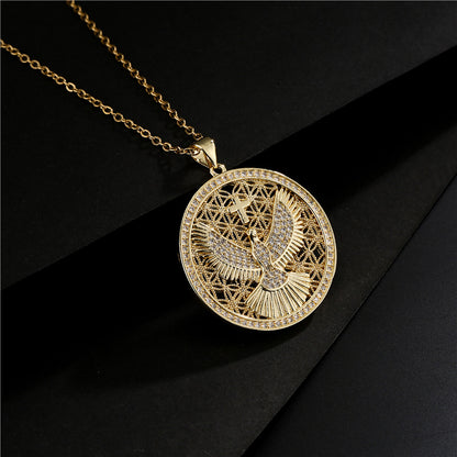 Eagle & Cross Disc Pendant Necklace