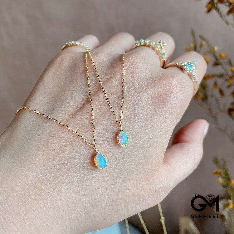 Temperament Opal Ring Earrings Drop Shape Pendant Necklace