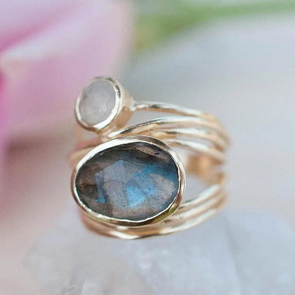 Labrador Stone and Moonstone Ring