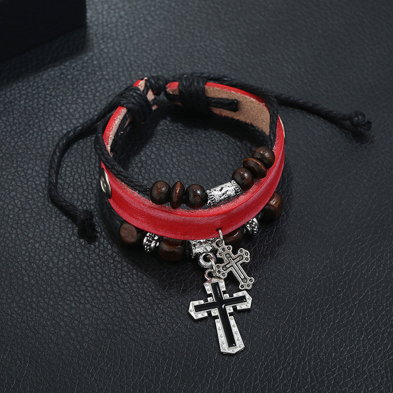 Double Cross Multilayer Leather Bracelet Simple Retro Leather Bracelet