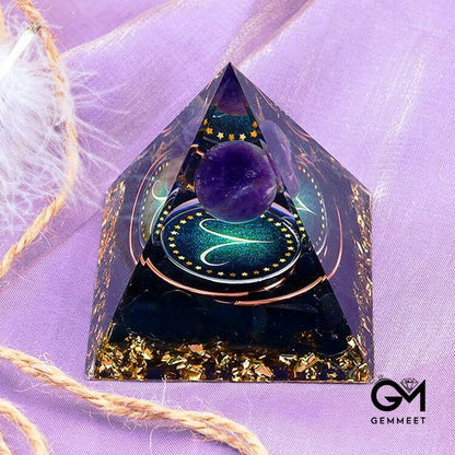 Amethyst Sphere With Obsidian Zodiac Aries Orgone Pyramid