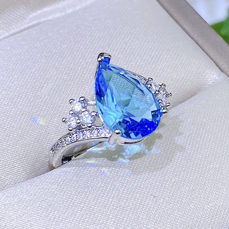 New Light Luxury Style Argyll Pink Diamond Fashion Ring Aquamarine Water Drop Pear-shaped Color Gem Ring