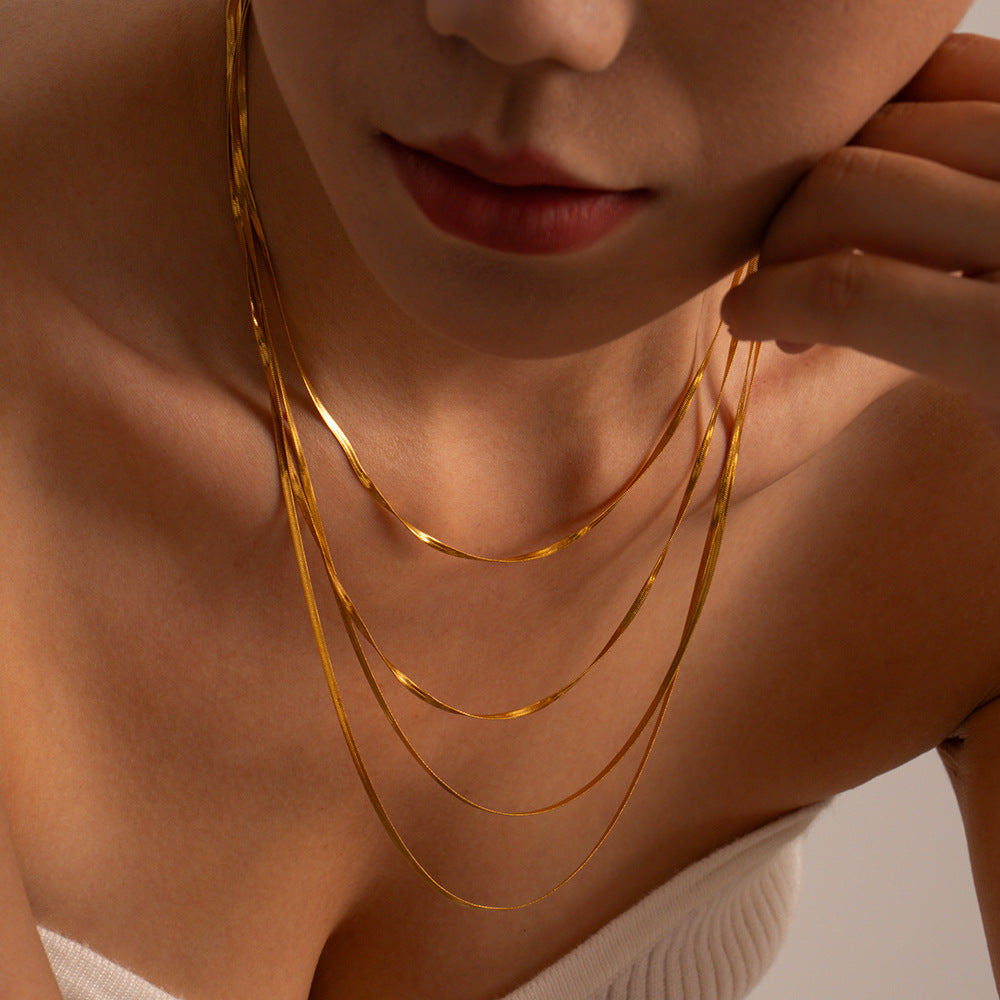 Metallic Stainless Steel Gold Snake Chain Necklace