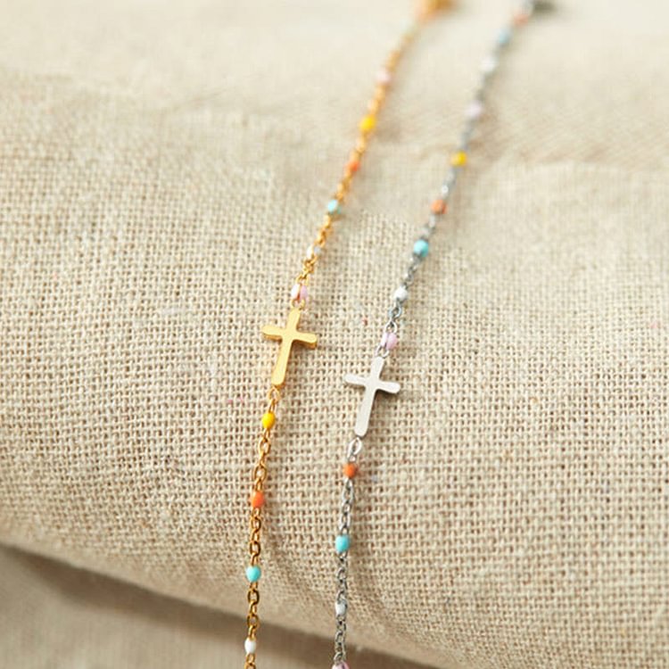 Christ Cross Colored Enamel Bracelet