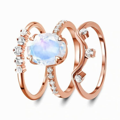 Natural Crystal Moonstone Creative 3 - Piece Ring