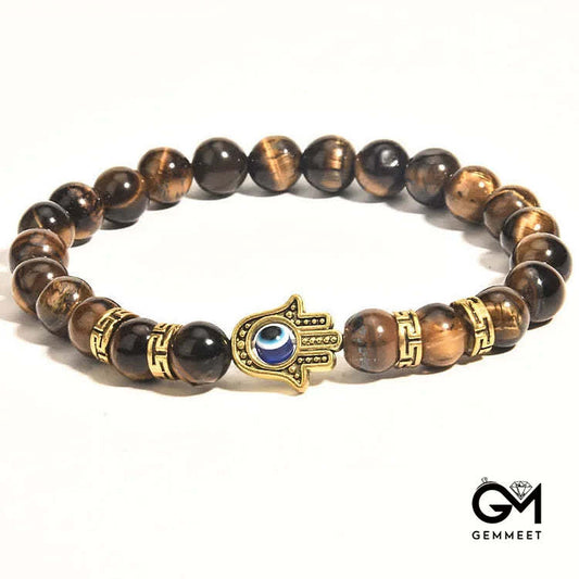 Hamsa Hand Tiger Eye String Bracelet