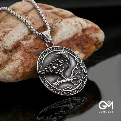 Viking Raven Rune Pendant Necklace