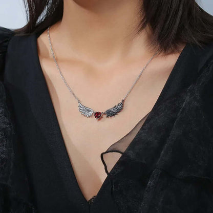 Gothic Angel & Devil Wing Heart Crystal Necklace