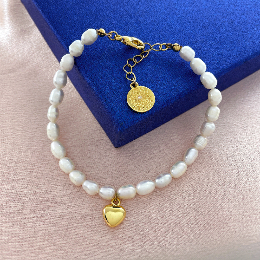 Copper Gold Plated Love Pendant Pearl Bracelet