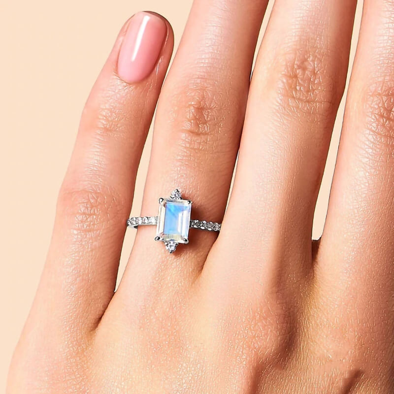 Square Moonstone Microzircon Ring