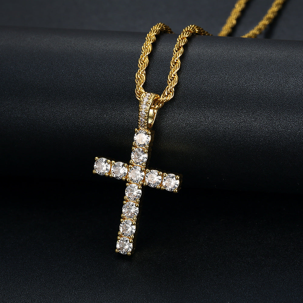 Hip Hop Jewelry Micropaved Zirconia Cross Gold Plated Pendant