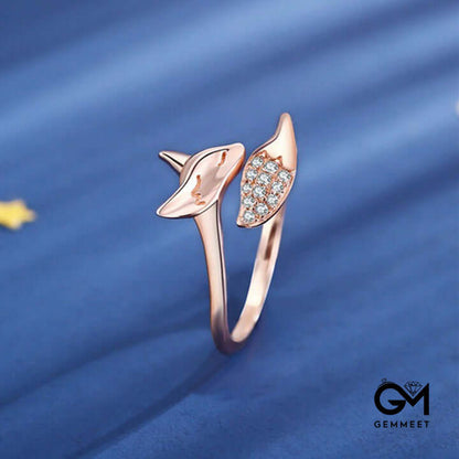 Cute S925 Sterling Silver/Copper Fox Shaped Ring