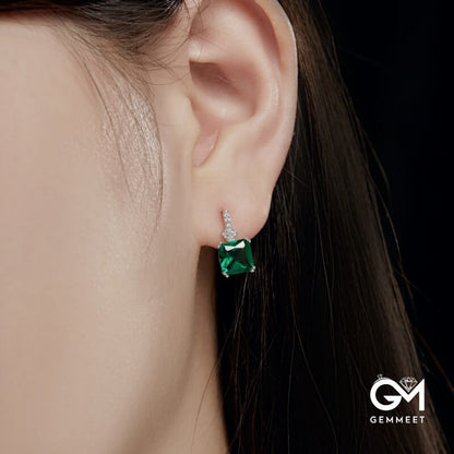 S925 Sterling Silver Niche Green Square Zircon Earrings