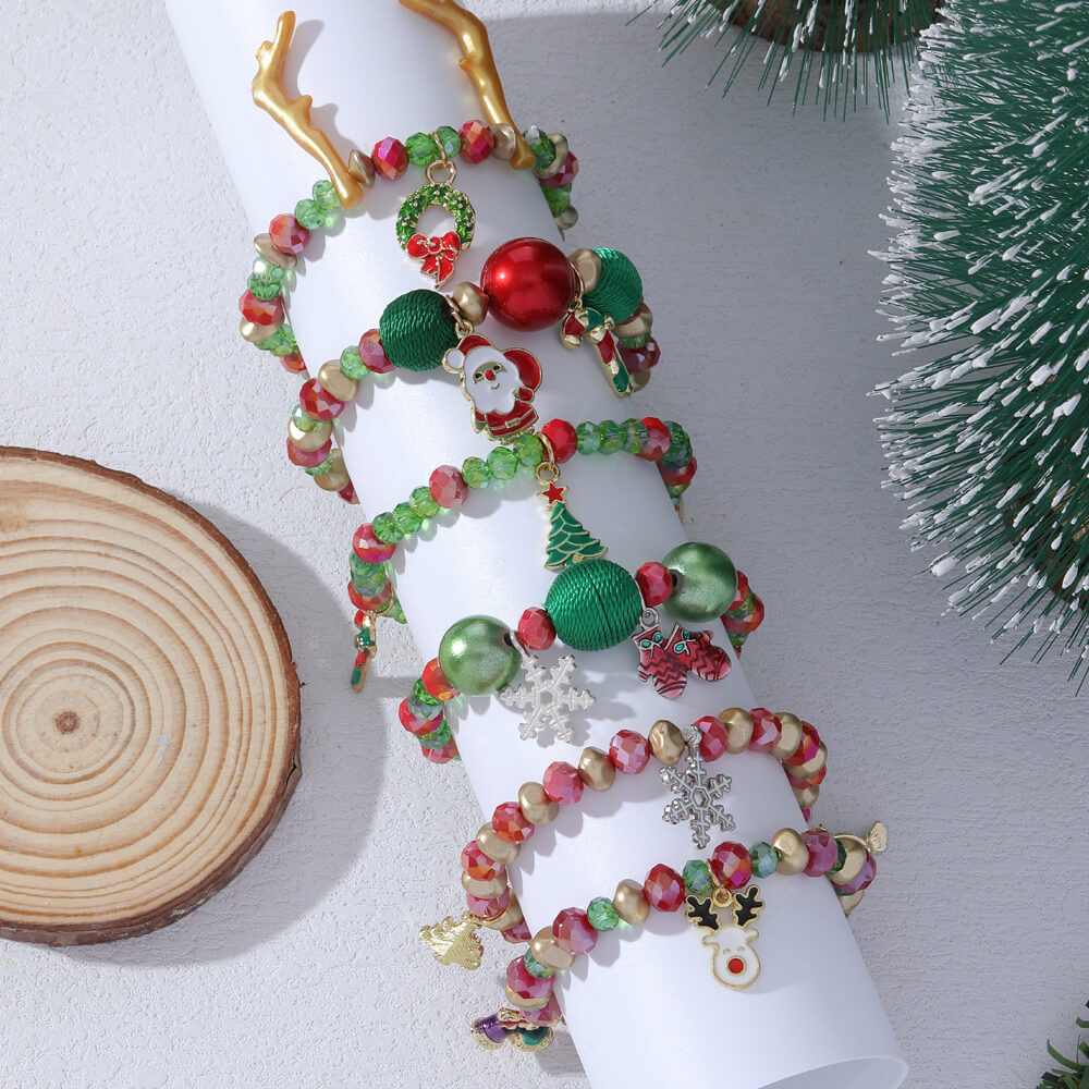 Christmas Bracelet Santa Snowman Colorful Candy Bead Bracelet