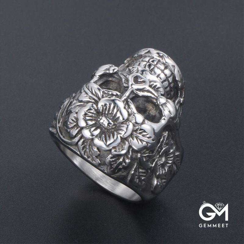 Titanium Steel Herbal Skull Ring