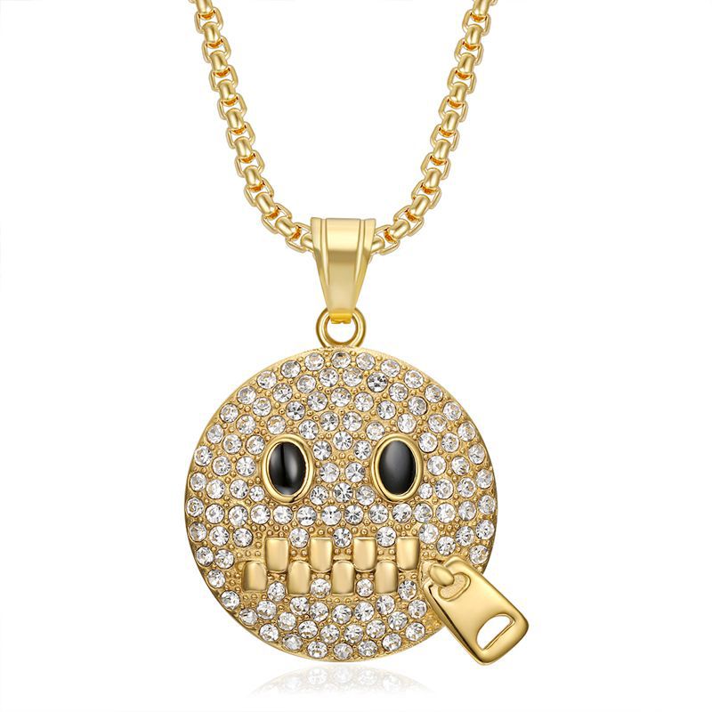 Hip Hop Gold Plated Zircon Shut Up Expression Pendant