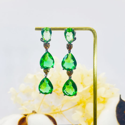 Water Drop Pear Green Zircon Pendant Earrings