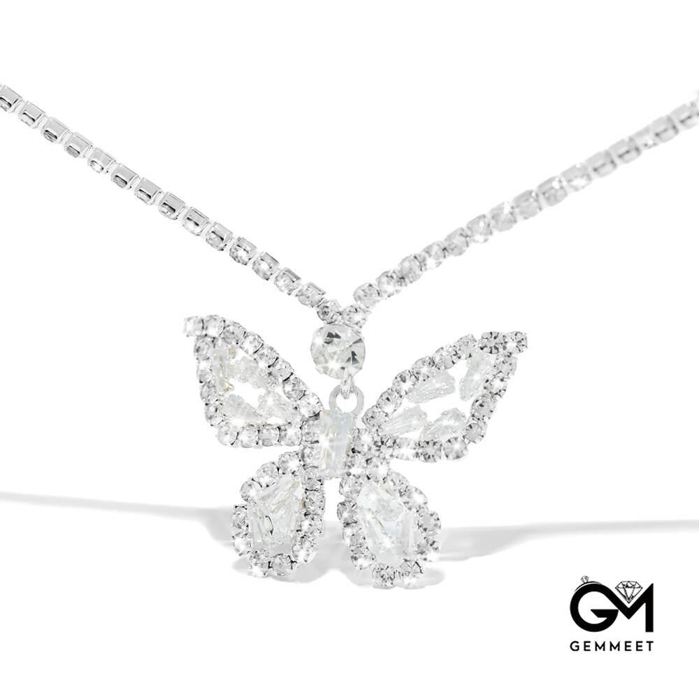 Single Row Simple Chain Zircon Butterfly Anklet