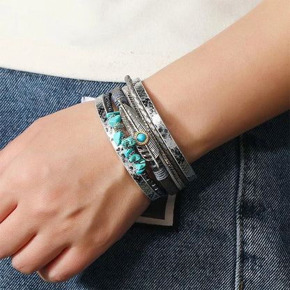 Brown Vintage Turquoise Multi-layer Leather Bracelet