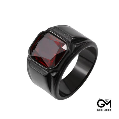 Stainless Steel Plated Red Black Zircon Ring