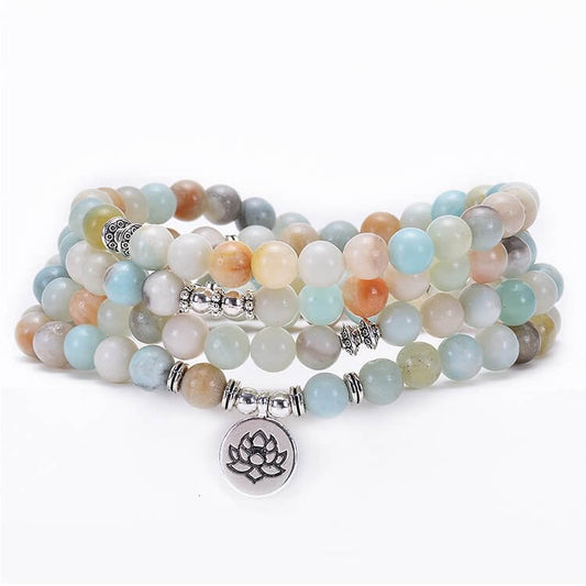 Moonstone Lotus Tree Of Life OM Buddha Symbol Mala