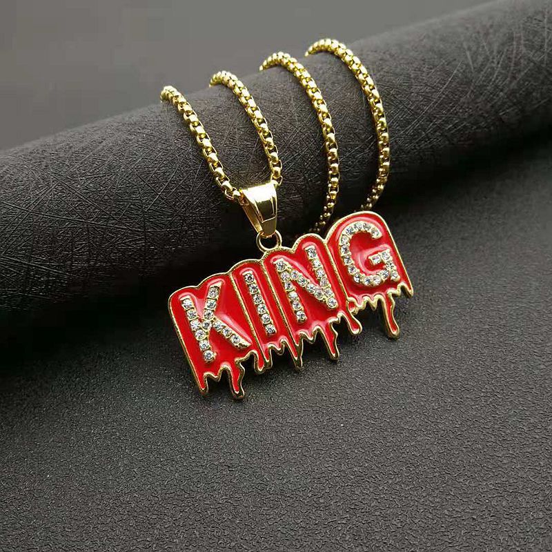 Hip-hop Gold-plated Zircon Red Plastic KING Letter Pendant