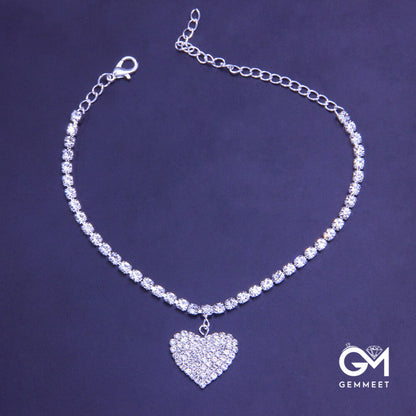 Vintage Sparkly Zircon Heart Anklet