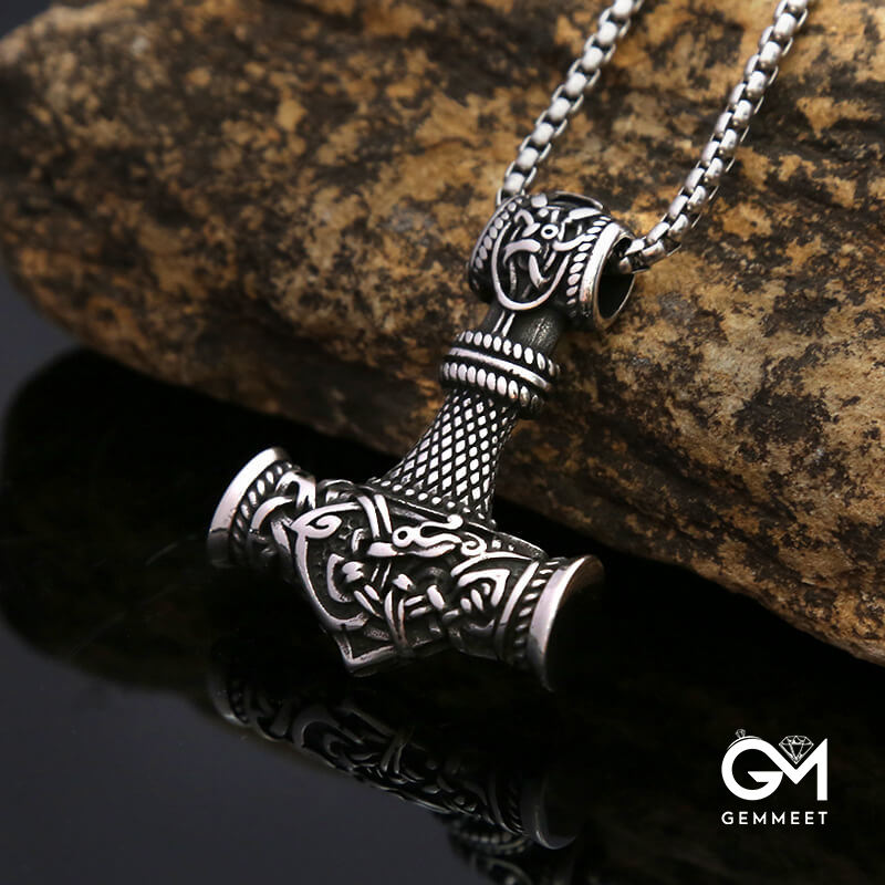 Dragon Print Hammer Vintage Titanium Steel Necklace