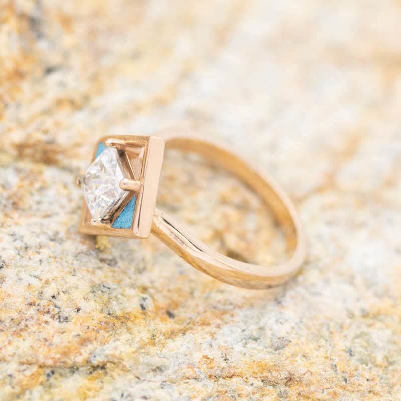 "Dakota" - Cushion Cut Moissanite Turquoise Ring