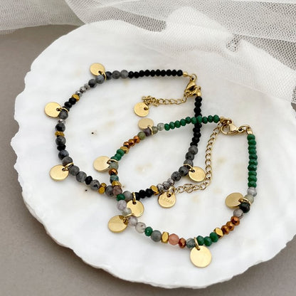 Natural Stone Beaded Titanium Disc Charm Bracelet