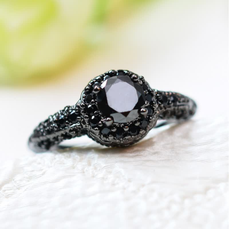 Women's Black Cubic Zircon Halo Ring