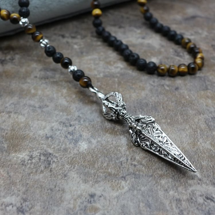 Tiger Eye Lava Stone Alloy Arrow Pendant Necklace