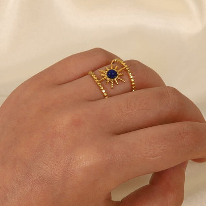 Sunflower Double Row Eight Pointed Star Gem Ring