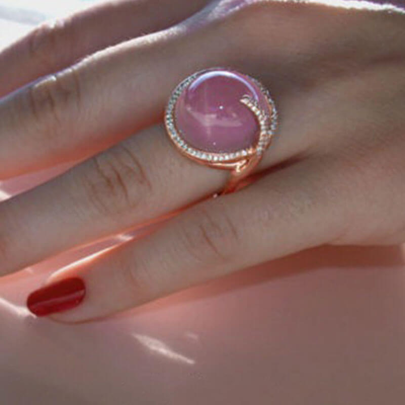 Rose Gold Pink Moonstone Halo Stones Ring