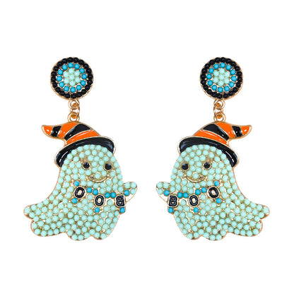 Halloween Cute and Funny Little Ghost Rice Bead Alloy Earrings