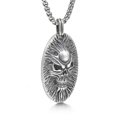 Oval Skull Pattern Sterling Silver Pendants Necklace