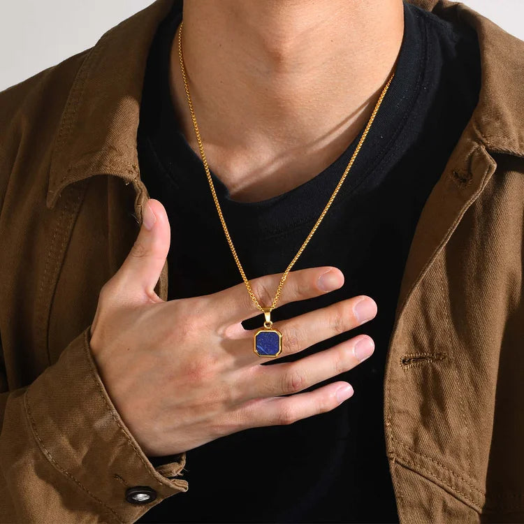 Square Pendant Men Long Sweater Chain Necklace