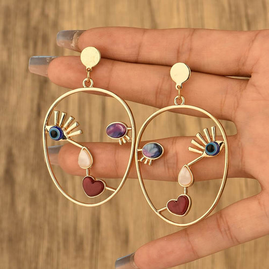 "Beauty Face" - Red Agate Evil Eye Face Earrings