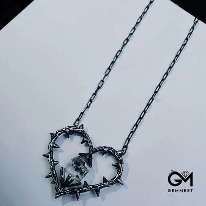 "Witch's Heart"-Clear Crystal Thorn Heart Necklace