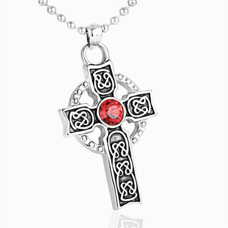 Cross Shaped Red Zirconia Pendant Punk