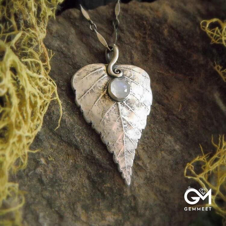 "Spring Choice" - Moonstone Birch Leaf Necklace