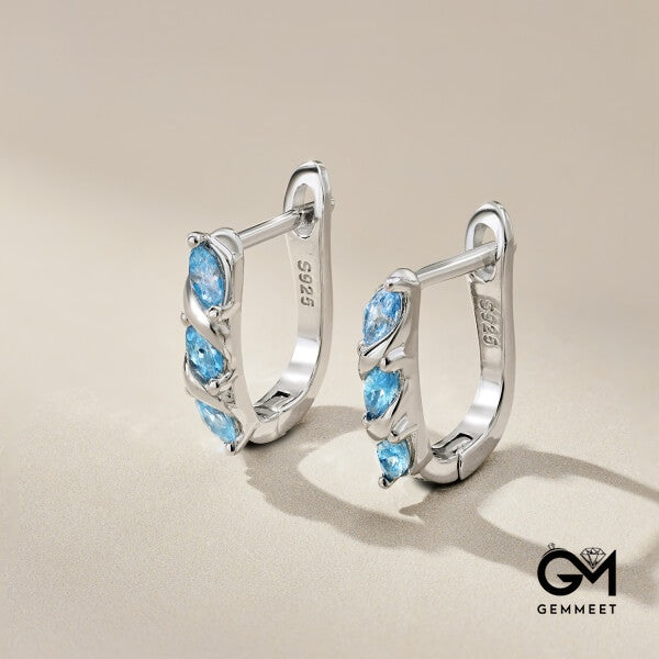 S925 Sterling Silver Blue Zircon U-shaped Earrings