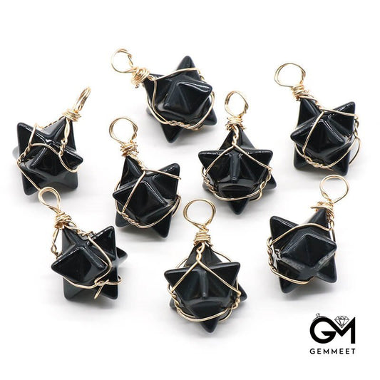 Merkaba Obsidian  Crystal Agate Stone Hexagram Pendant