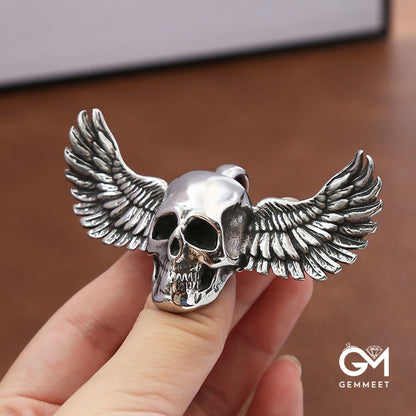 Stainless Steel Feathered Skull Necklace