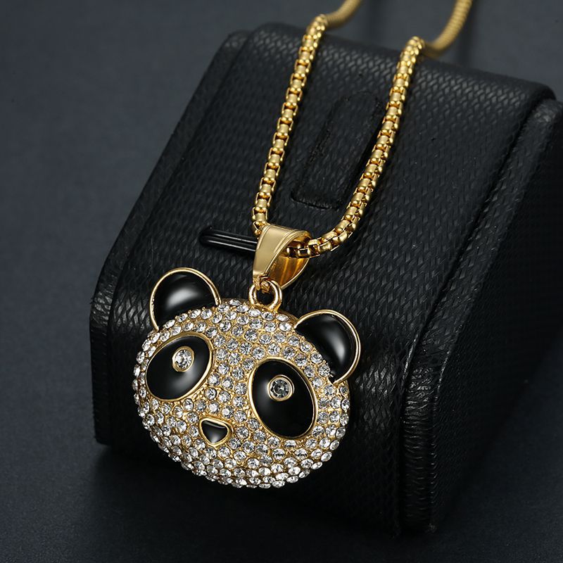 Hip-hop Titanium Steel Gold-plated Zircon Giant Panda Pendant