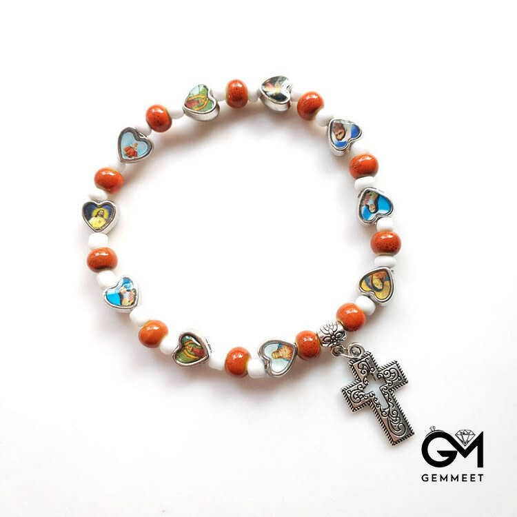 Stone Beads Christianity Cross Bracelet