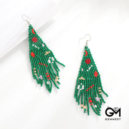 Christmas Tassel Earrings Handwoven Christmas Tree Santa Claus Bead Earrings