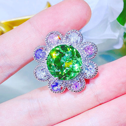 Brilliant Interstellar Spirit Mint Green Sunflower Set Gemstone Cut Ring Colorful Treasure Earrings Green Diamond Pendant Necklace